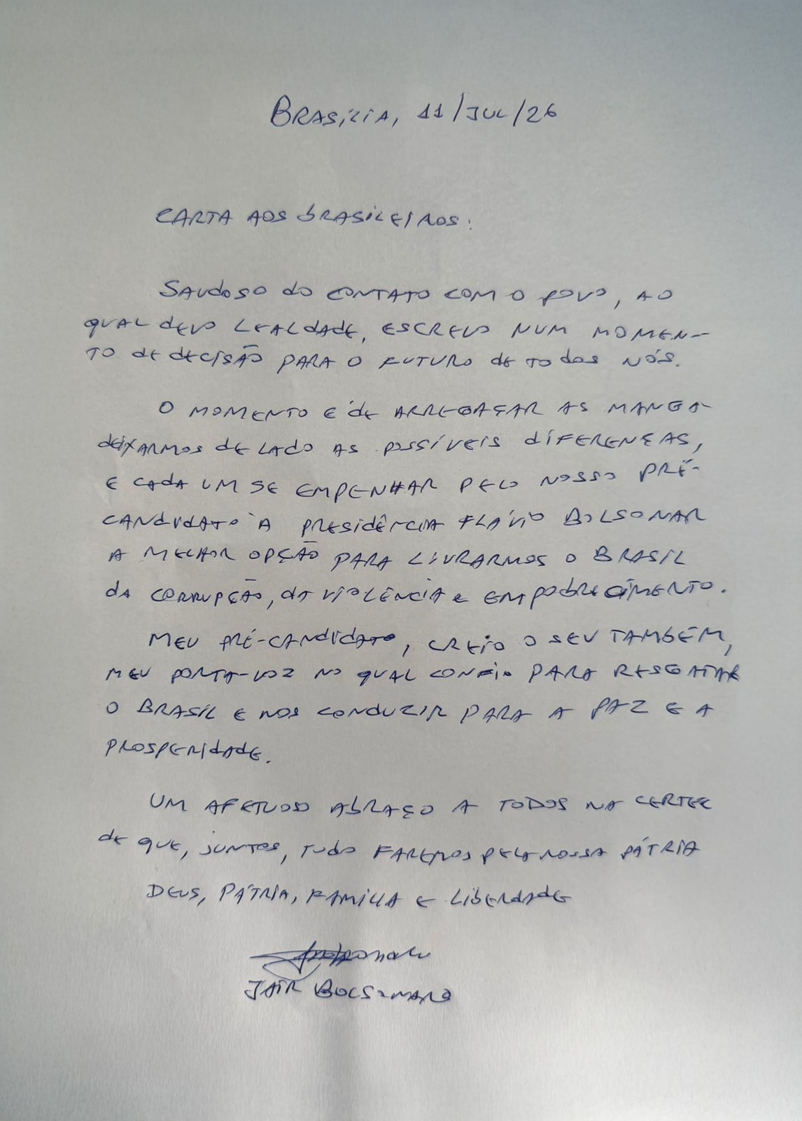Em carta, Bolsonaro diz que Flávio é seu 'porta-voz' e pede pra deixar 'de lado diferenças', sem citar briga do filho com Michelle
