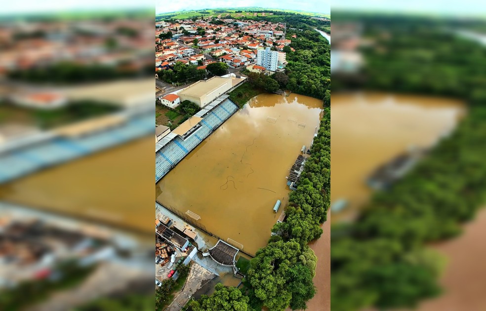 Estdio Jos Ferreira Alves, conhecido como Campo do Comercial, em Tiet (SP), ficou inundado aps nvel do Rio Tiet subir  Foto: Arquivo Pessoal