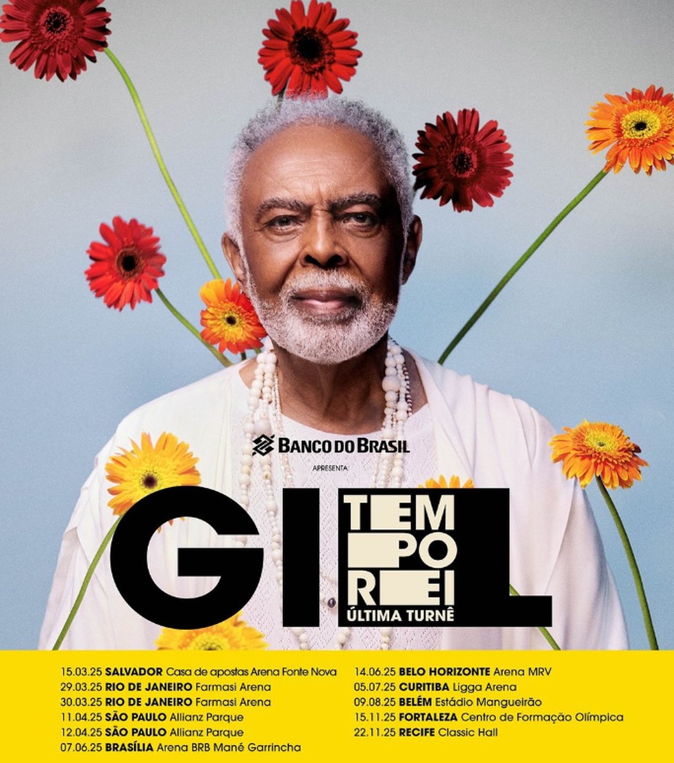 Agenda da ‘Gil – Tempo rei – Última turnê’, de Gilberto Gil — Foto: Divulgação