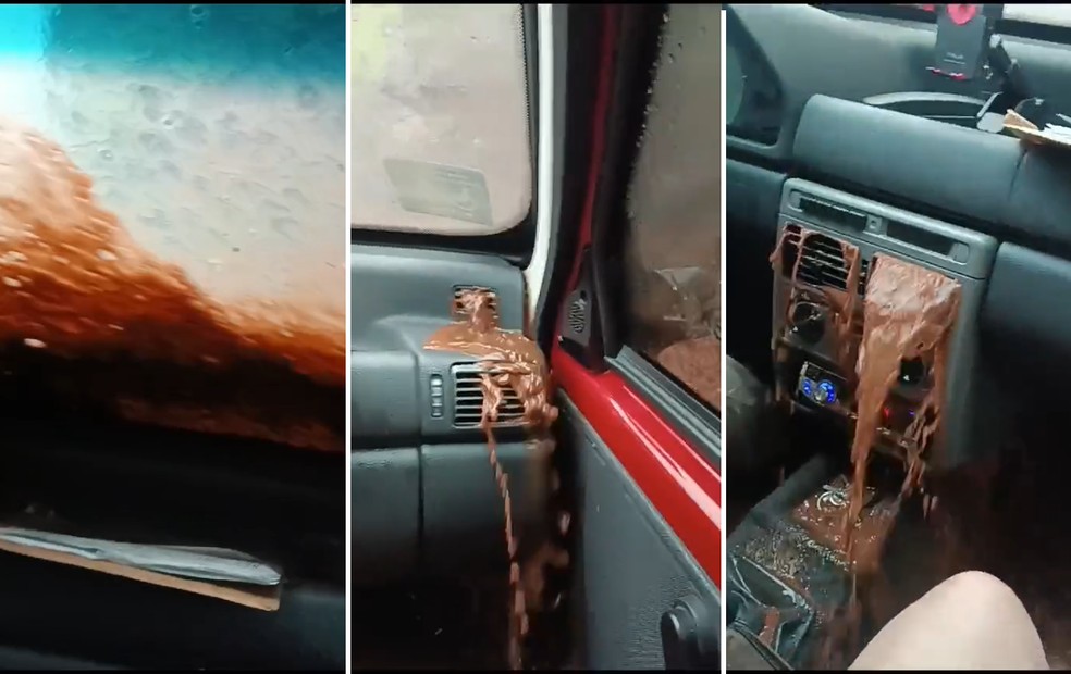 Passageira registra desespero em carro ilhado enquanto enxurrada cobre veículo em serra na SP-304 — Foto: Arquivo pessoal