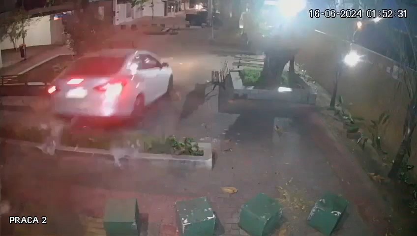 VÍDEO: Motorista passa direto por canteiro e carro vai parar em cima de praça em Vitória
