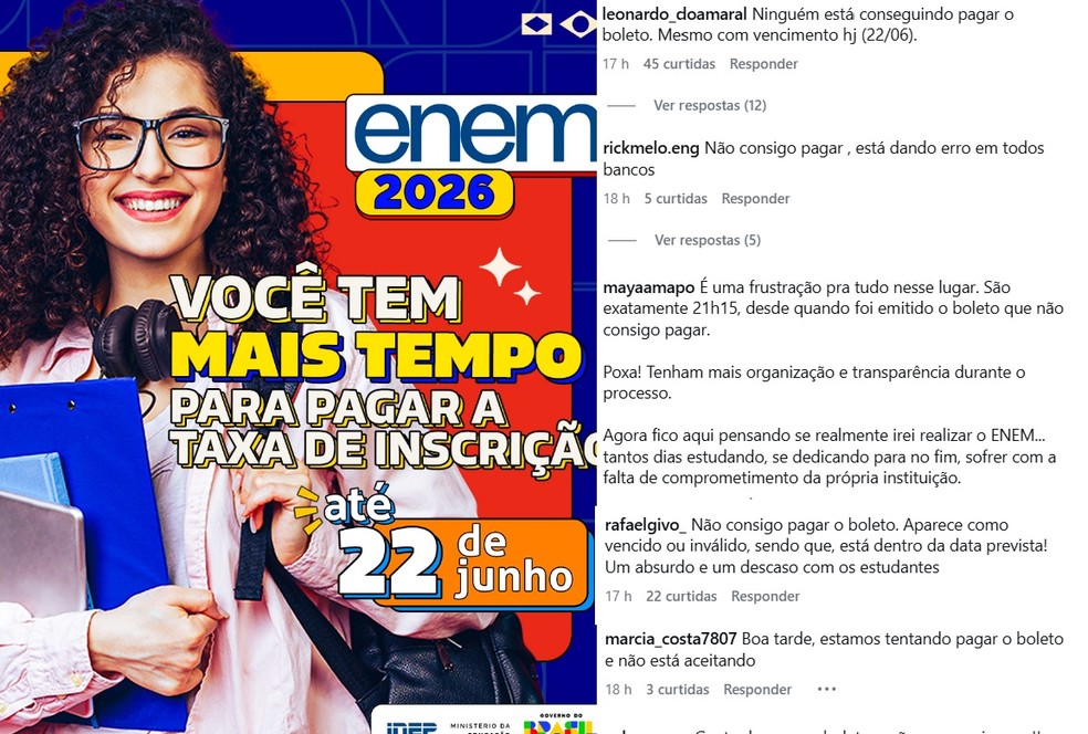 Nas redes sociais, centenas de estudantes afirmam que pagamento foi recusado — Foto: Reprodução/Redes sociais