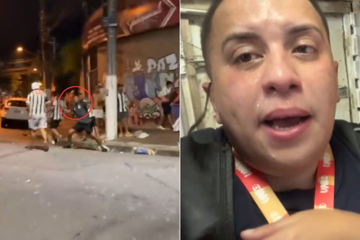 Repórter da TV Tribuna é atingido por garrafa de vidro arremessada por torcedor do Santos; VÍDEO