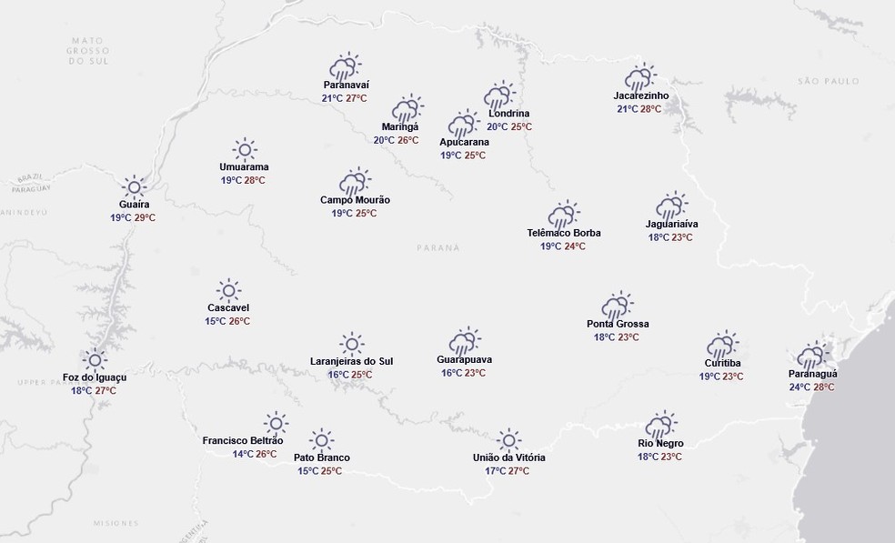 Previsão para 12 de janeiro — Foto: Reprodução/Simepar