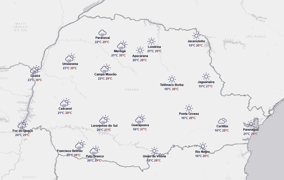 Previsão para quarta-feira (25) — Foto: Reprodução/Simepar