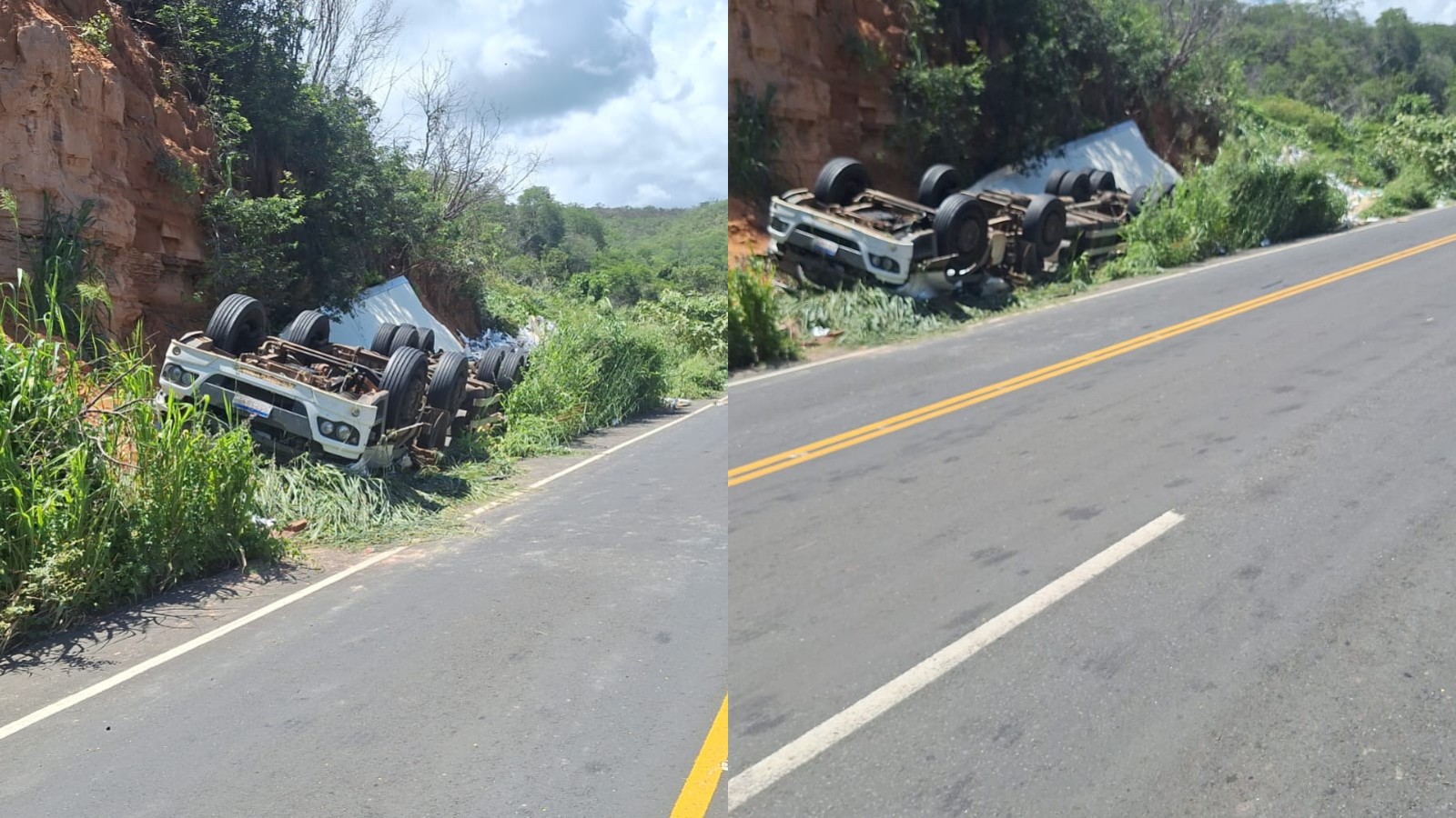 Homem morre e outro fica ferido após caminhão tombar em rodovia no Sul do Piauí
