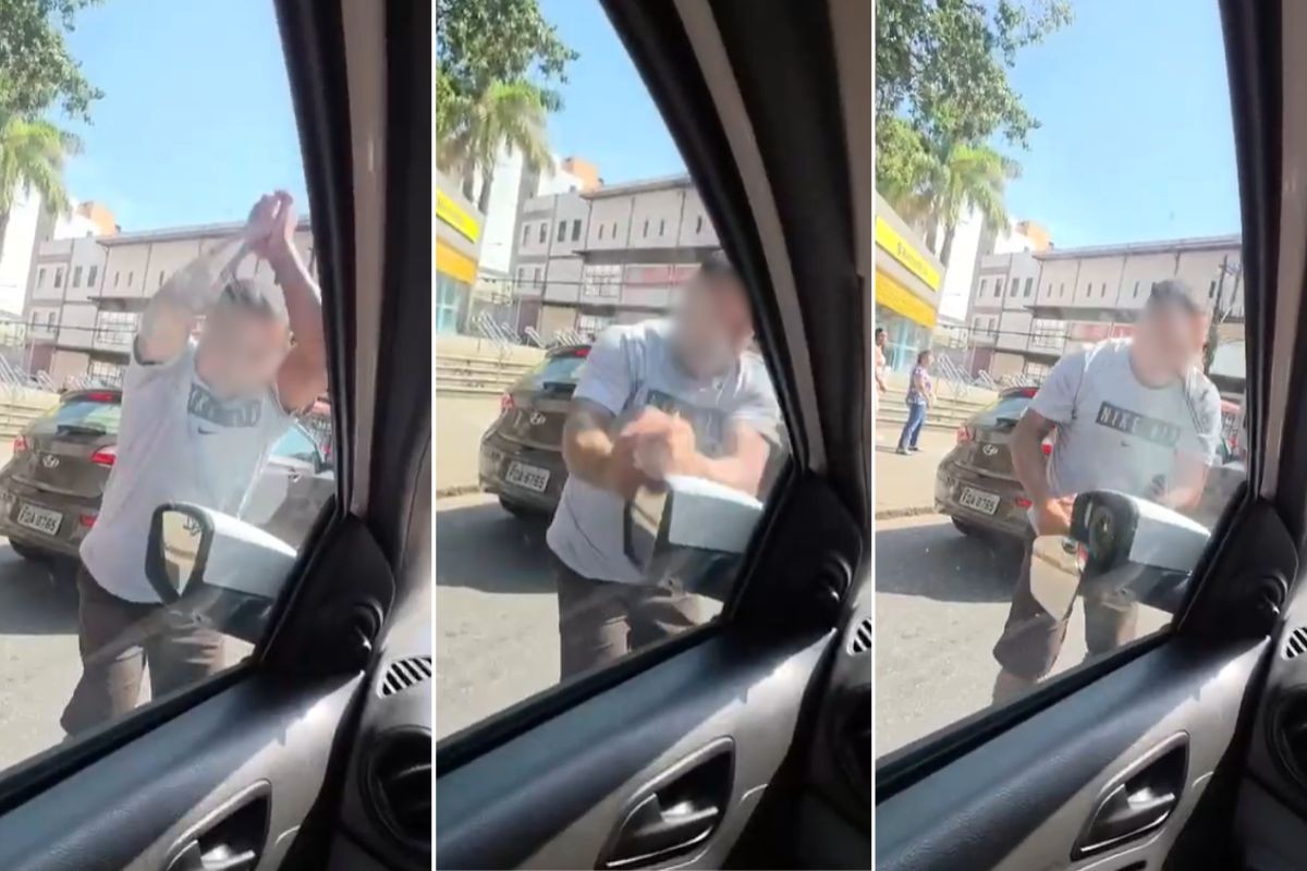 Motorista quebra retrovisor a socos em briga de trânsito no litoral de SP; VÍDEO