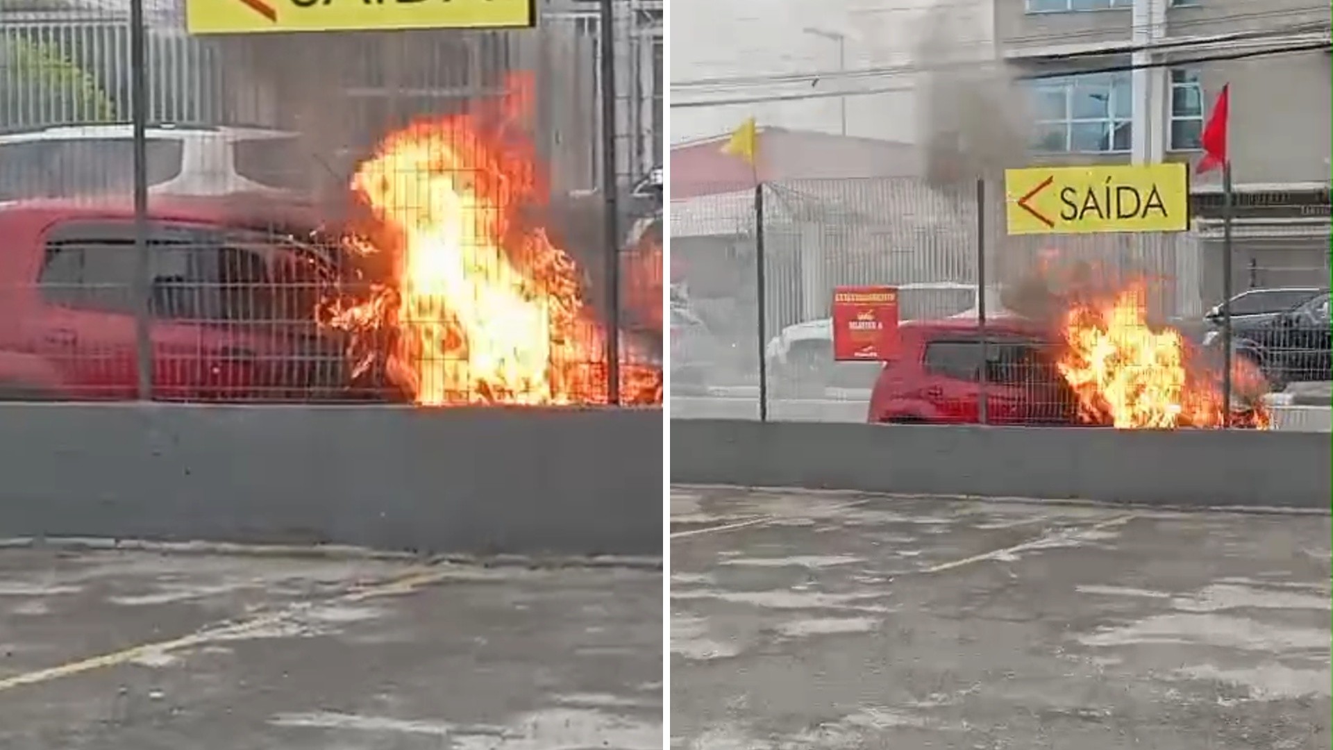 Carro pega fogo e interdita avenida em Mogi das Cruzes