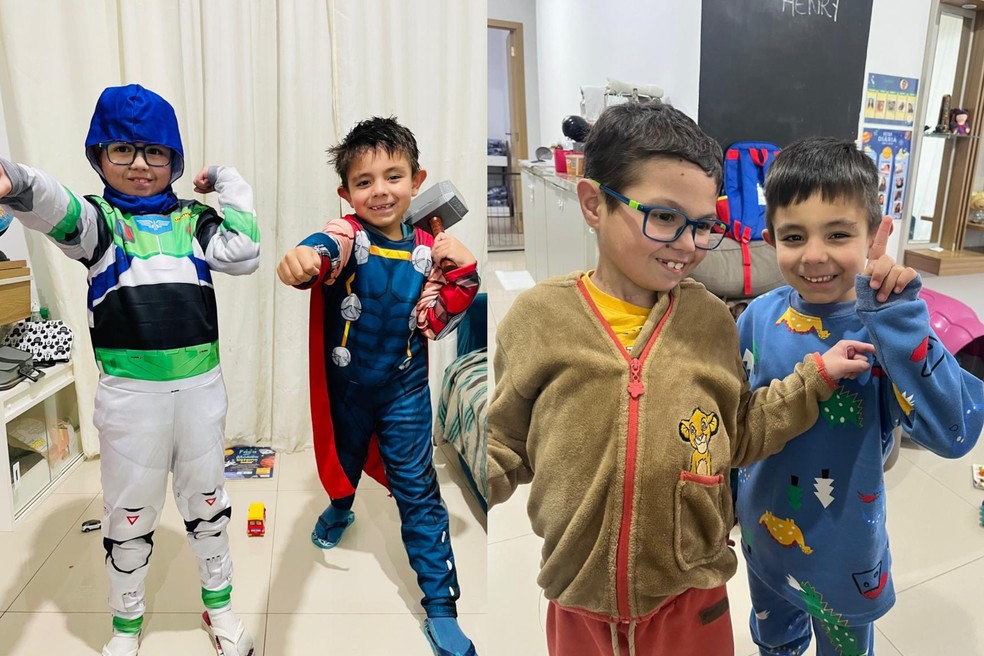 Heitor Hideki Bueno Alves e o irmão mais novo, Henry Haruki Bueno Soares. — Foto: Cedida pela família