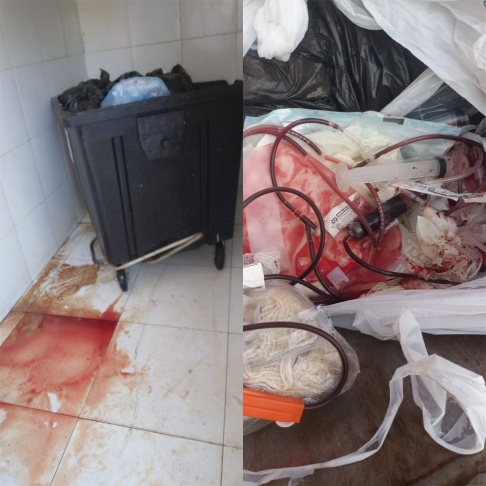 Vídeos mostram lixo hospitalar sendo descartado com lixo comum em hospital de Picos — Foto: Reprodução