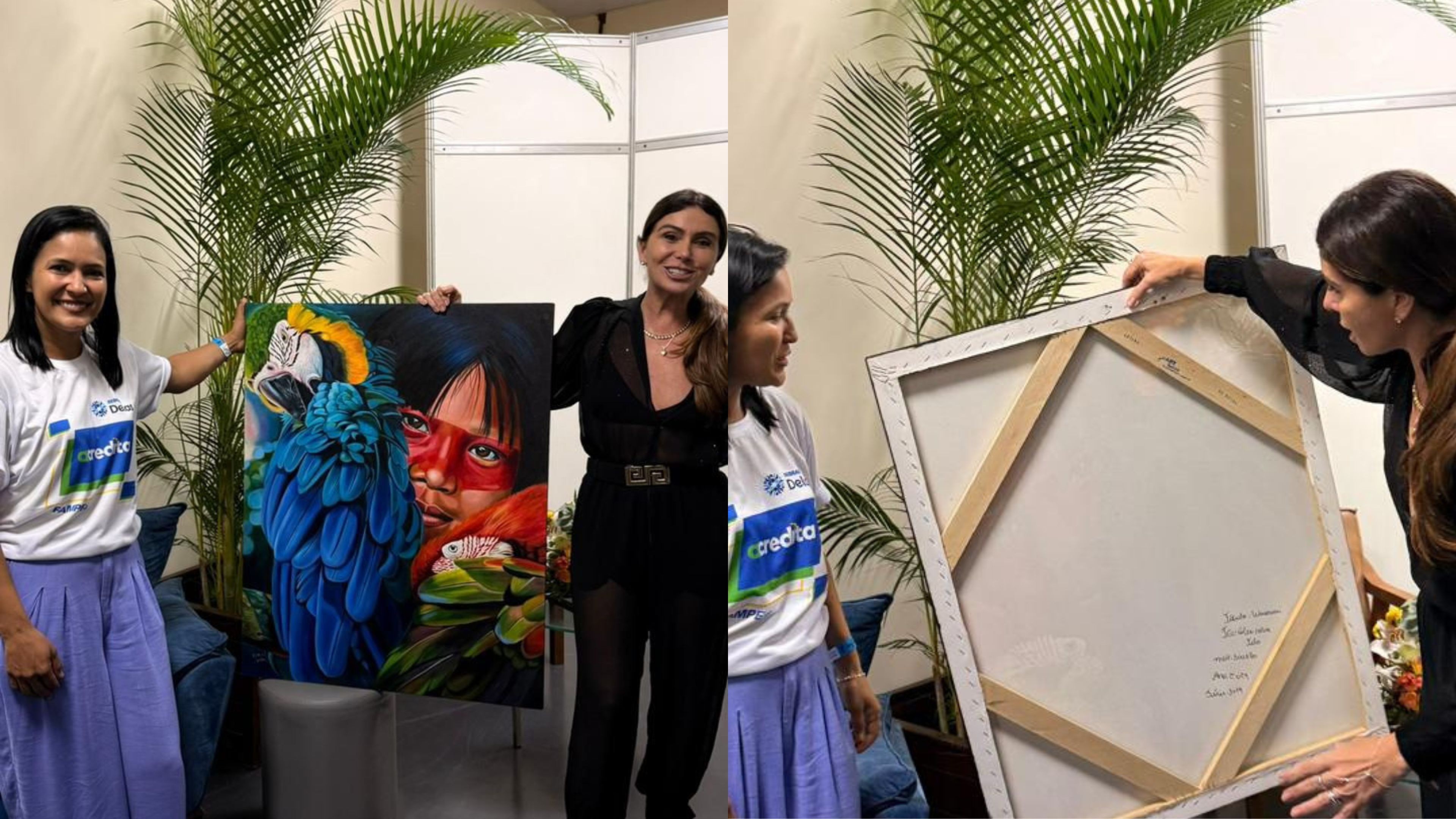 Giovanna Antonelli recebe quadro pintado por artista de Rondônia