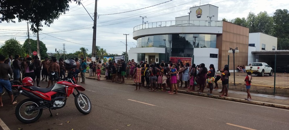 Protesto indígena em Altamira é contra licenciamento do projeto Belo Sun no Xingu. — Foto: Movimento de Mulheres do Médio Xingu