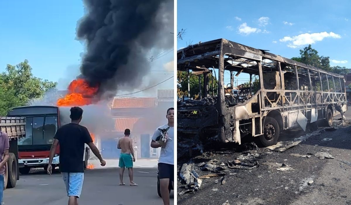 Ônibus pega fogo em rua de Engenheiro Coelho