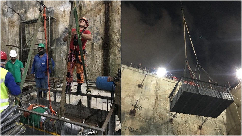 Barras de ferro caem e ferem trabalhadores em obra na Beira Mar — Foto: Reprodução