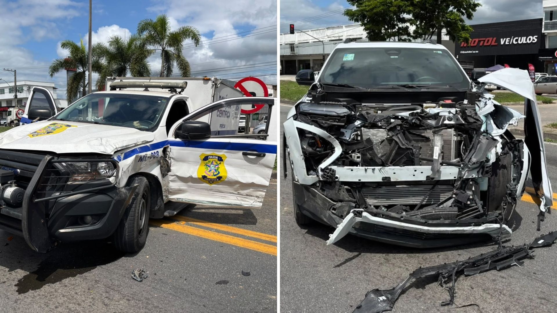 'Rabecão' da polícia capota após batida com carro e trânsito é interditado na BR-101, em Linhares