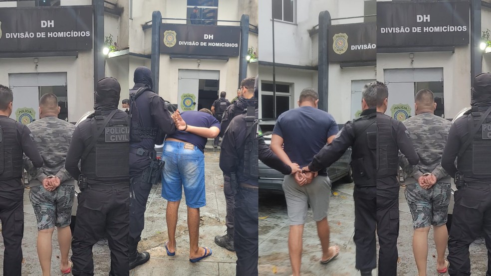 Pessoas presas após cumprimentos de mandados em operação contra torcidas organizadas no PA. — Foto: PC PA