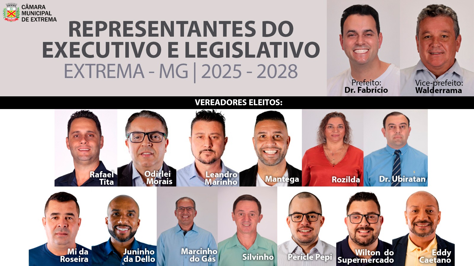 Conheça os representantes do Executivo e Legislativo de Extrema a partir de 2025