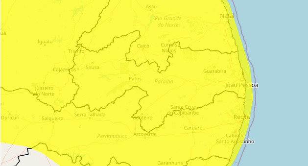 Inmet alerta para perigo potencial de chuvas intensas em todas as cidades da Paraíba