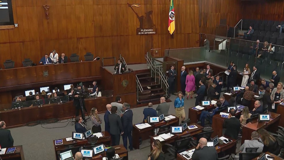 Plenário 20 de Setembro no Palácio Farroupilha, sede da Assembleia Legislativa do RS, em Porto Alegre. — Foto: Reprodução/ RBS TV