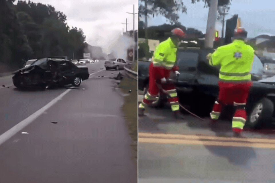 Motorista fica preso às ferragens após colisão frontal na Rodovia Rio-Santos; VÍDEO