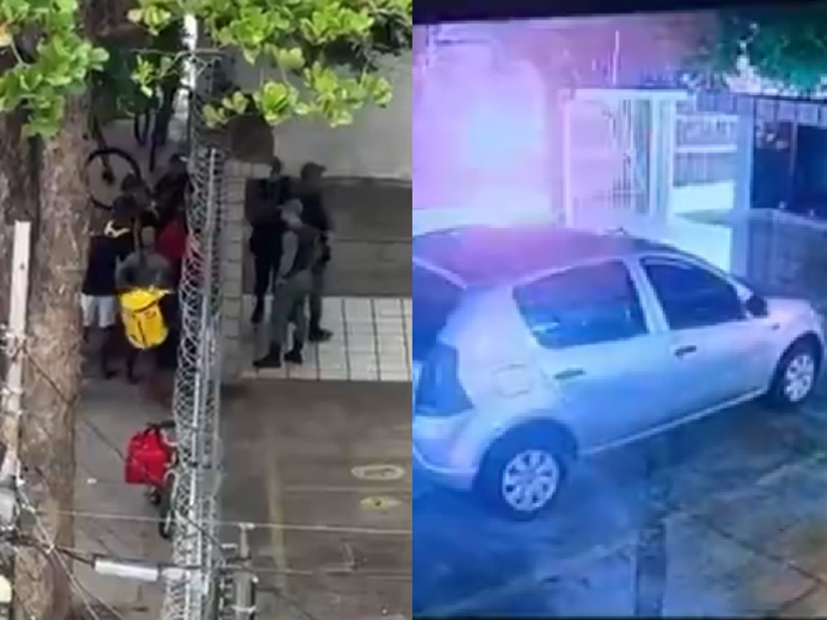 Confusão entre porteiro e entregador termina em luta corporal e explosão de rojões em condomínio no Recife; VÍDEO