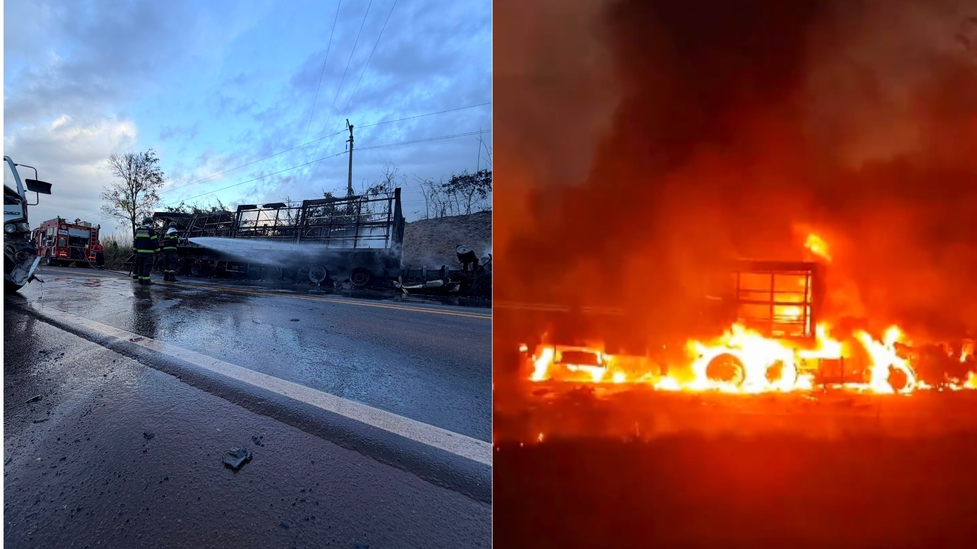 Colisão entre três veículos provoca incêndio na BR-010, em Imperatriz