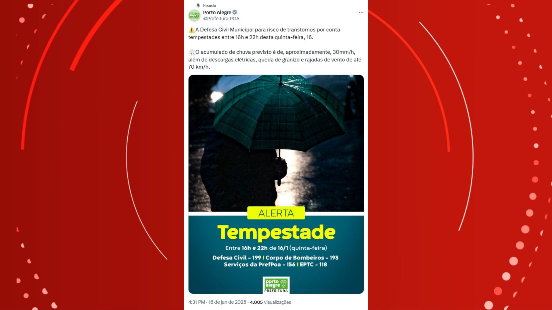 Alertas nas redes sociais e por SMS chegaram a moradores após início de temporal em Porto Alegre