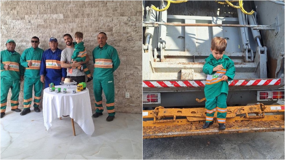José Pedro comemorou o aniversário de 4 anos com garis e ganhou uniforme personalizado em Fortaleza. — Foto: Arquivo Pessoal