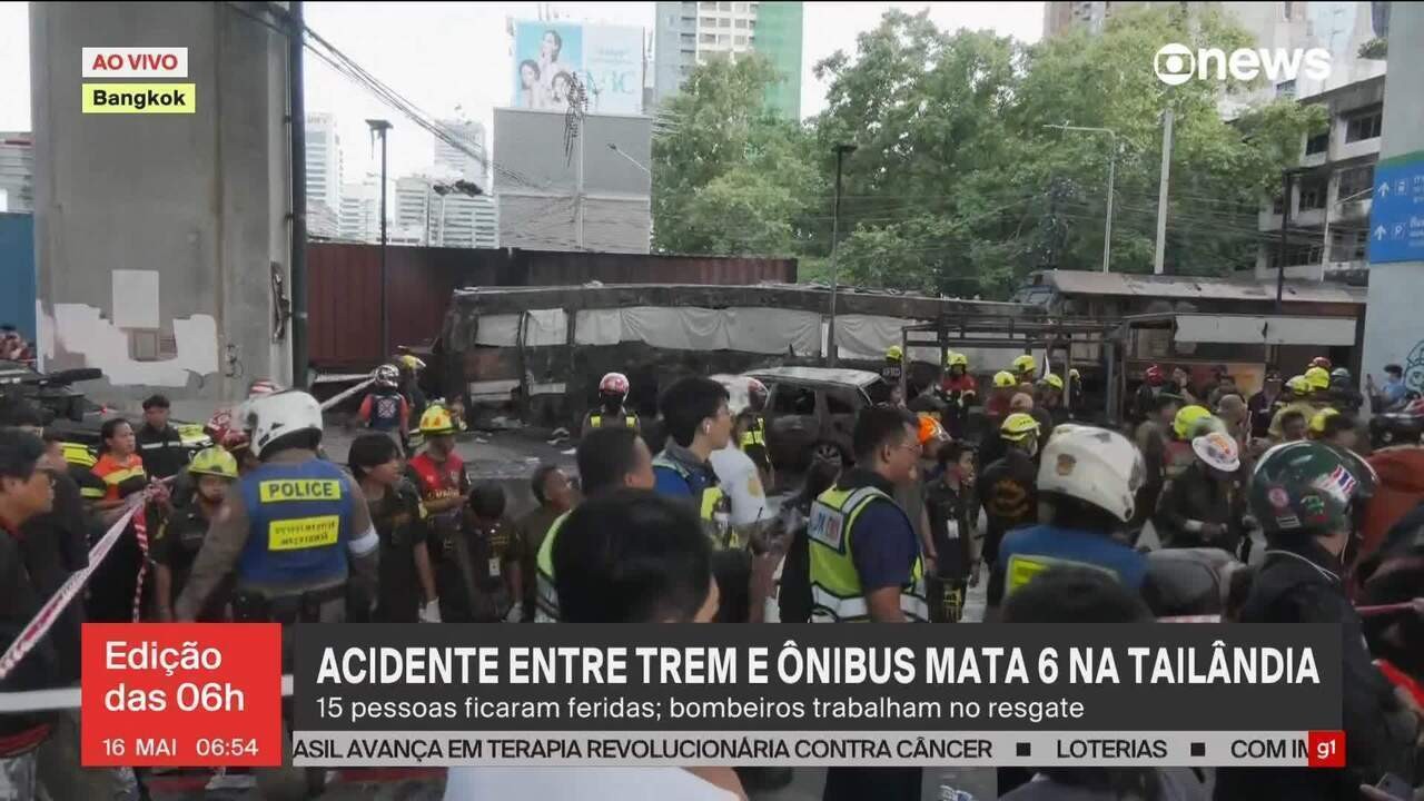 Acidente entre trem e ônibus deixa 8 mortos e 20 feridos em Bangkok, na Tailândia