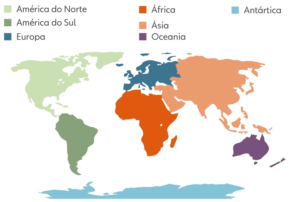 Mapa-Múndi com 7 continentes. — Foto: Arte: Kayan Albertin/Juan Silva/g1