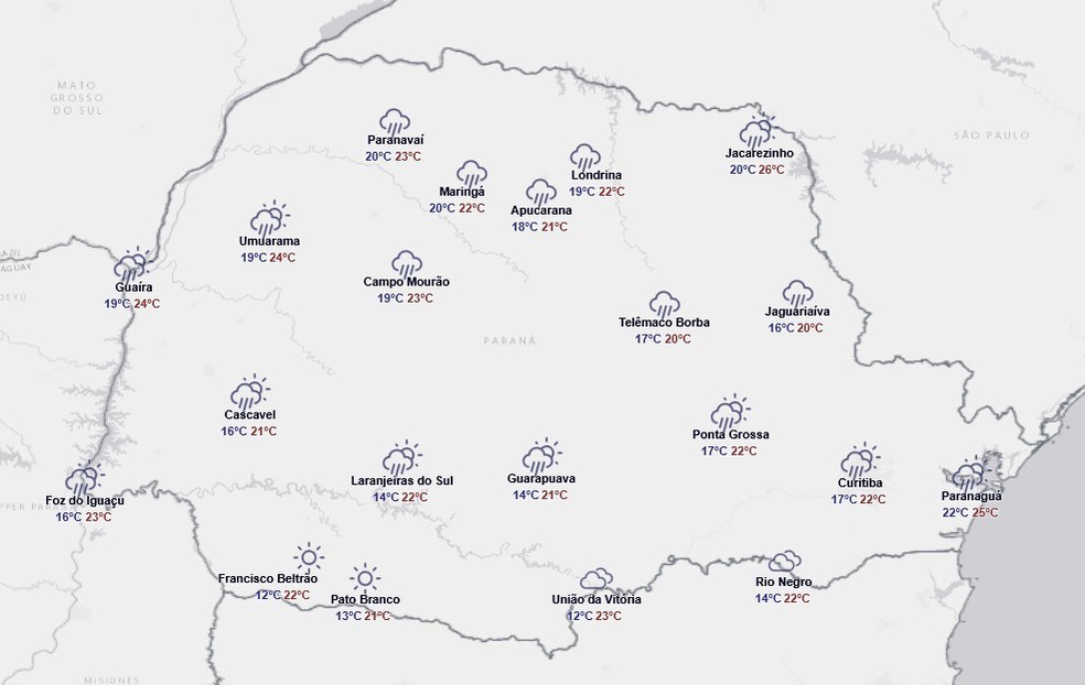 Previsão para segunda-feira, 27 de abril — Foto: Reprodução/Simepar