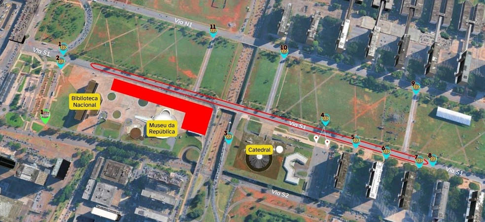 Interdições na Esplanada dos Ministérios, em Brasília — Foto: Detran-DF/Reprodução