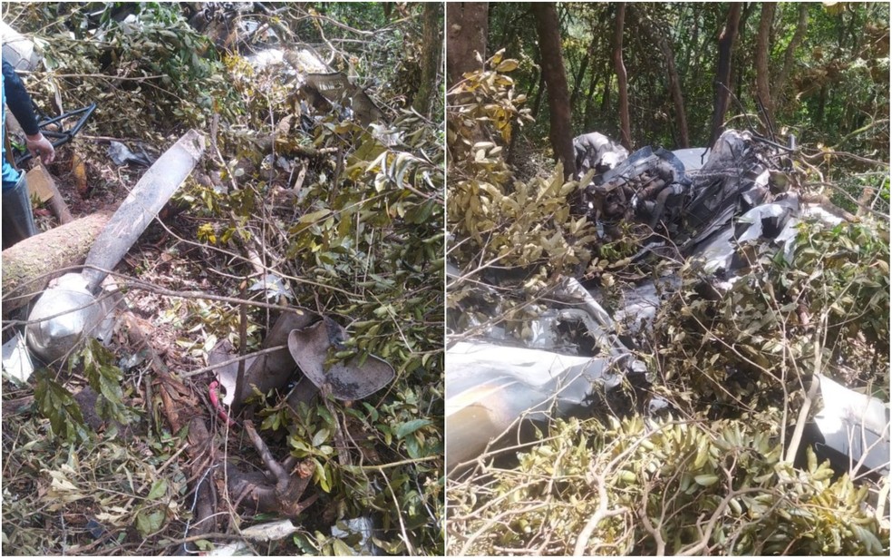 Equipe em terra chega a destroços de avião que caiu no meio da Serra do Japi, em Jundiaí (SP) — Foto: Reprodução