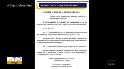 Governo estadual decreta ponto facultativo na quinta-feira (28)