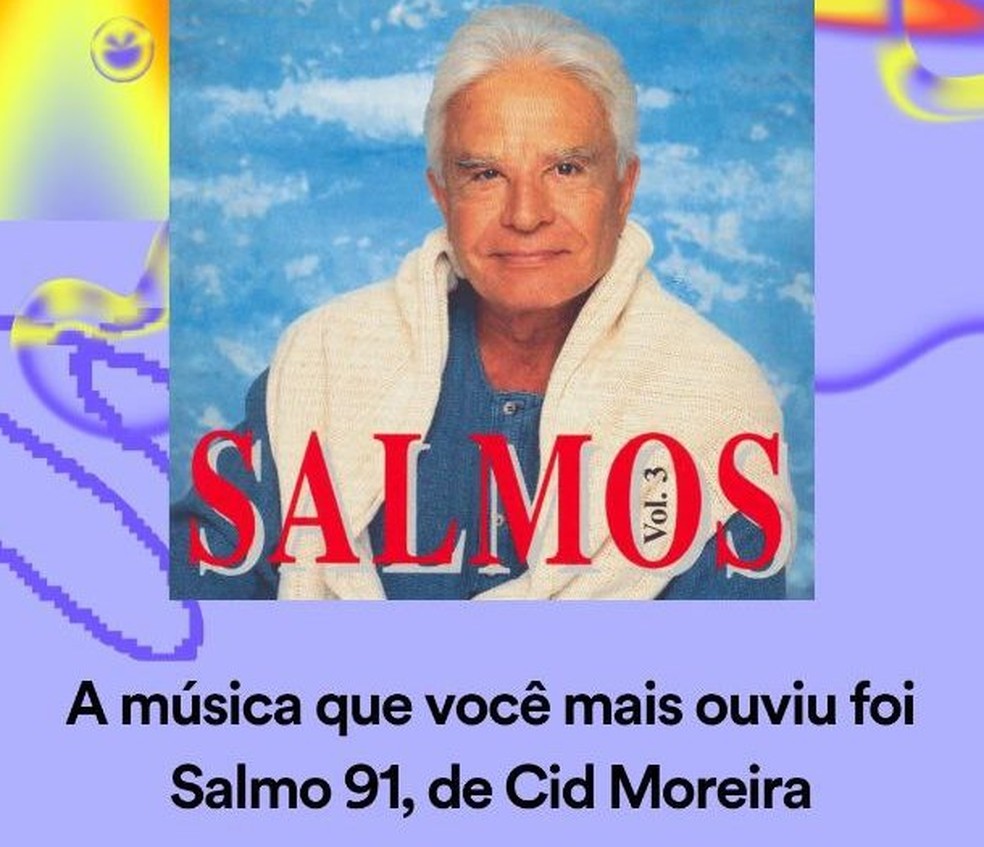 Salmos, na voz de Cid Moreira, foi o áudio mais ouvido no streaming do gaúcho Guilherme, por causa da avó. — Foto: Reprodução/Spotify/Guigo/X