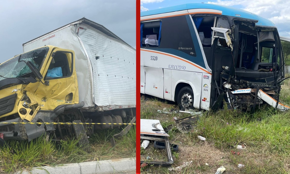 Colisão entre ônibus e caminhão deixa dois mortos e um ferido em rodovia na Bahia