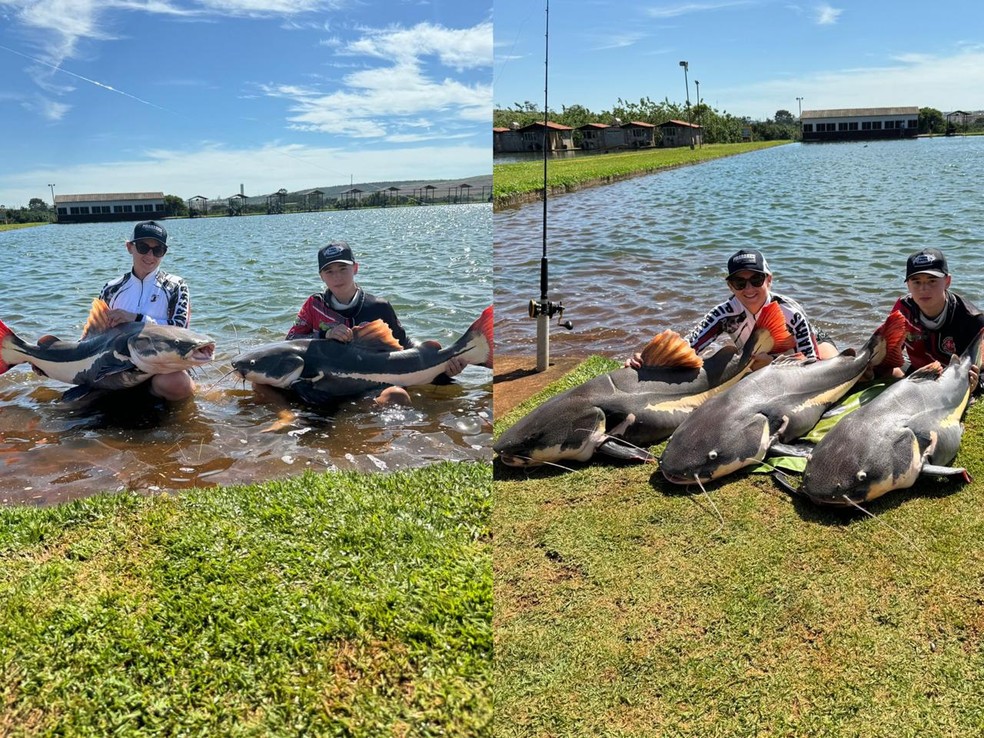 João Pedro durante pescaria com a mãe — Foto: jp_fishingcwb/ Reprodução