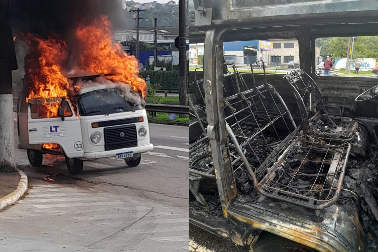 Veículo fica destruído após pegar fogo em Jundiaí