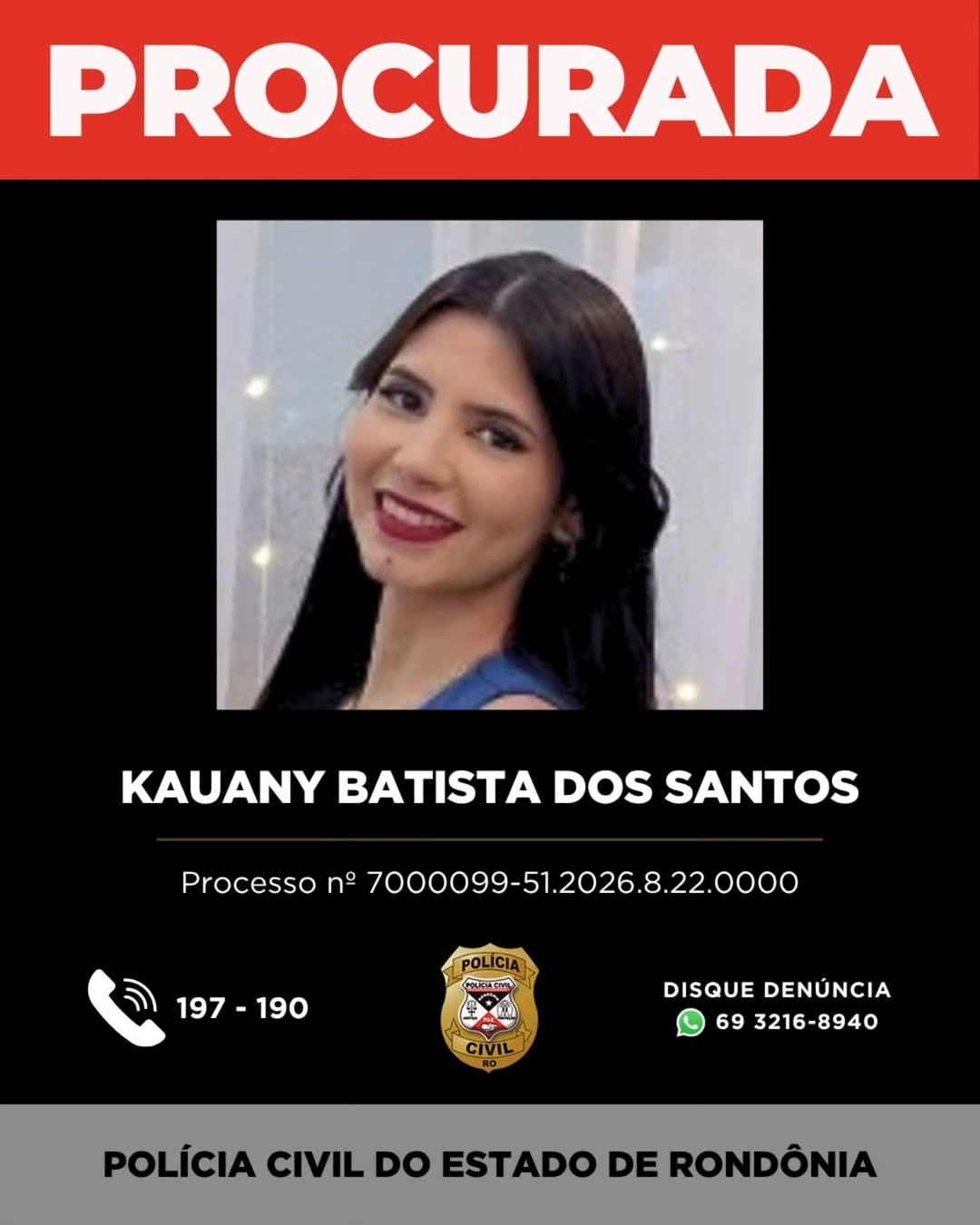 Kauany Batista dos Santos — Foto: Reprodução/Polícia Civil de Rondônia (PC-RO)