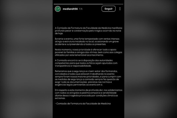 Comissão de formatura emitiu uma nota sobre o caso — Foto: Reprodução