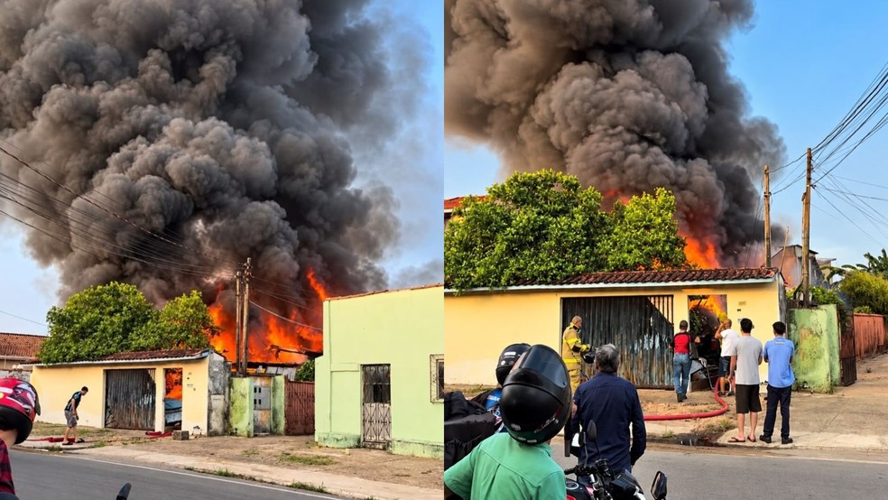 Incêndio destrói casa em Ji-Paraná, RO — Foto: Caique Brilhante.