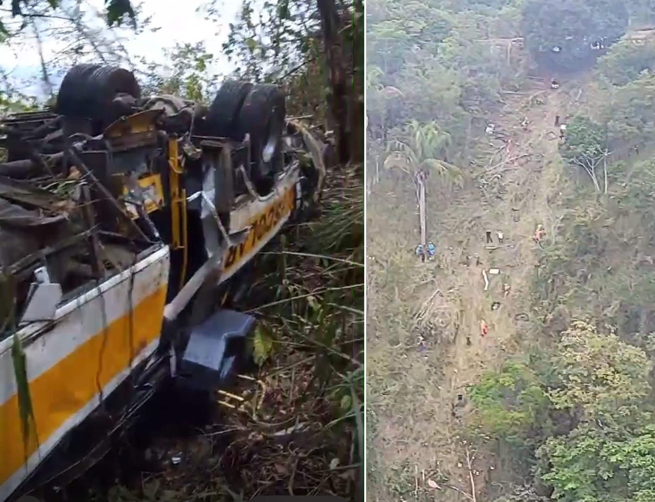 Ônibus capota em ribanceira em AL; bombeiros enviam helicóptero e viaturas para resgatar vítimas