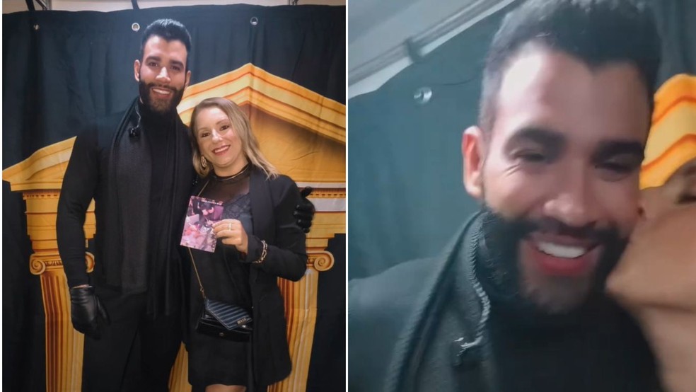 mulher-gusttavo-lima Mulher que dormiu em show de Gusttavo Lima no casamento de Militão reencontra cantor, que brinca: 'Ela acordou'
