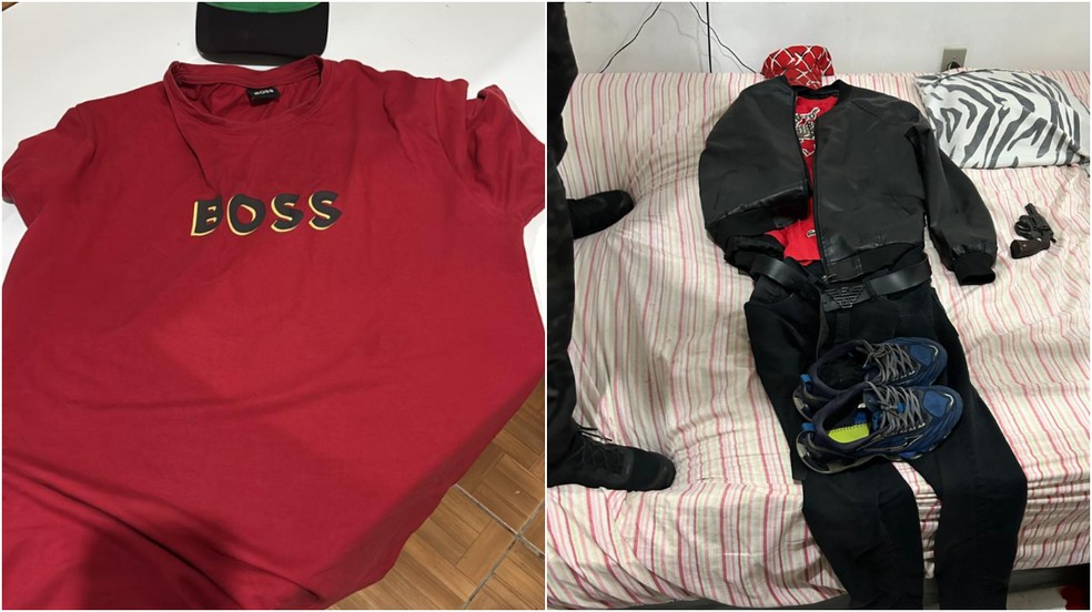 Policiais apreenderam roupas usadas por assaltantes a casa onde engenheiro foi morto — Foto: Reprodução/TV Globo