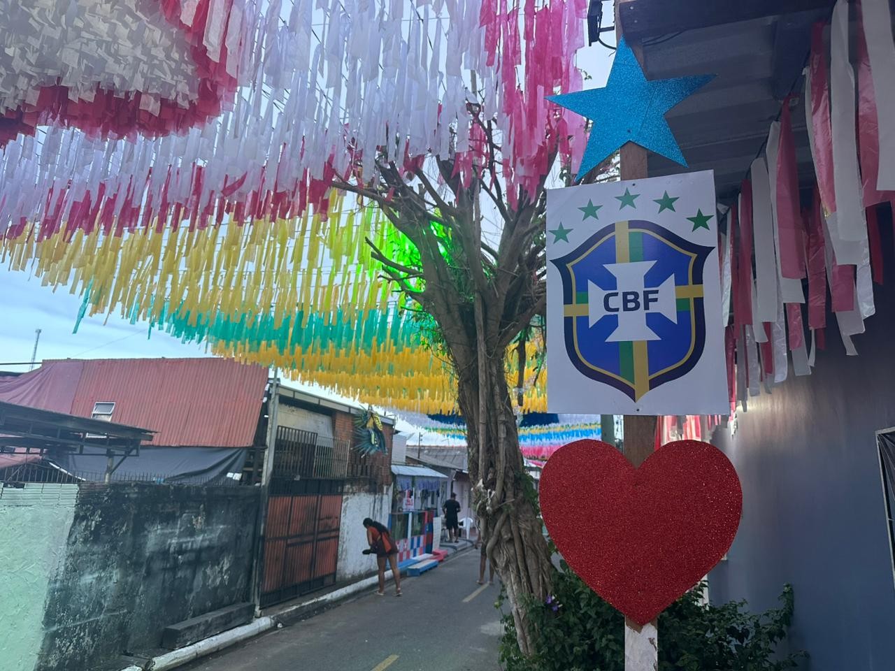 Ruas de Parintins unem cores de Caprichoso, Garantido e Seleção Brasileira em decoração especial