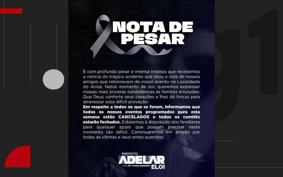 Nota de pesar candidato a prefeito de Formosa do Rio Preto — Foto: Redes sociais