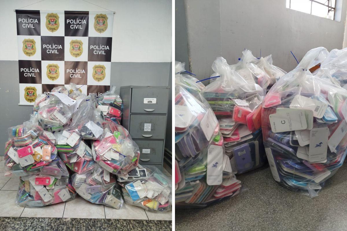 Polícia apreende quase 3 mil produtos falsificados em São José dos Campos, entre capas de celular e carregadores