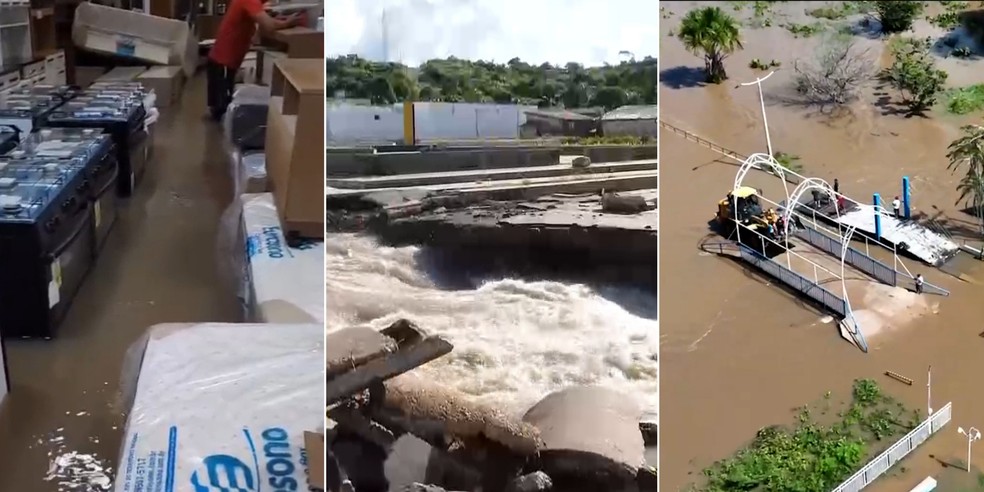 A força da água invadiu casas e comércios, causando prejuízos em Afonso Cunha — Foto: Reprodução/Redes Sociais