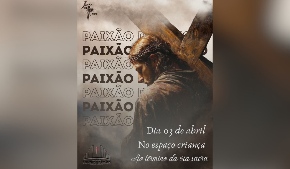 Paroquia São Jeronimo Emiliani terá encenação da Paixão de Cristo — Foto: Reprodução/Redes sociais