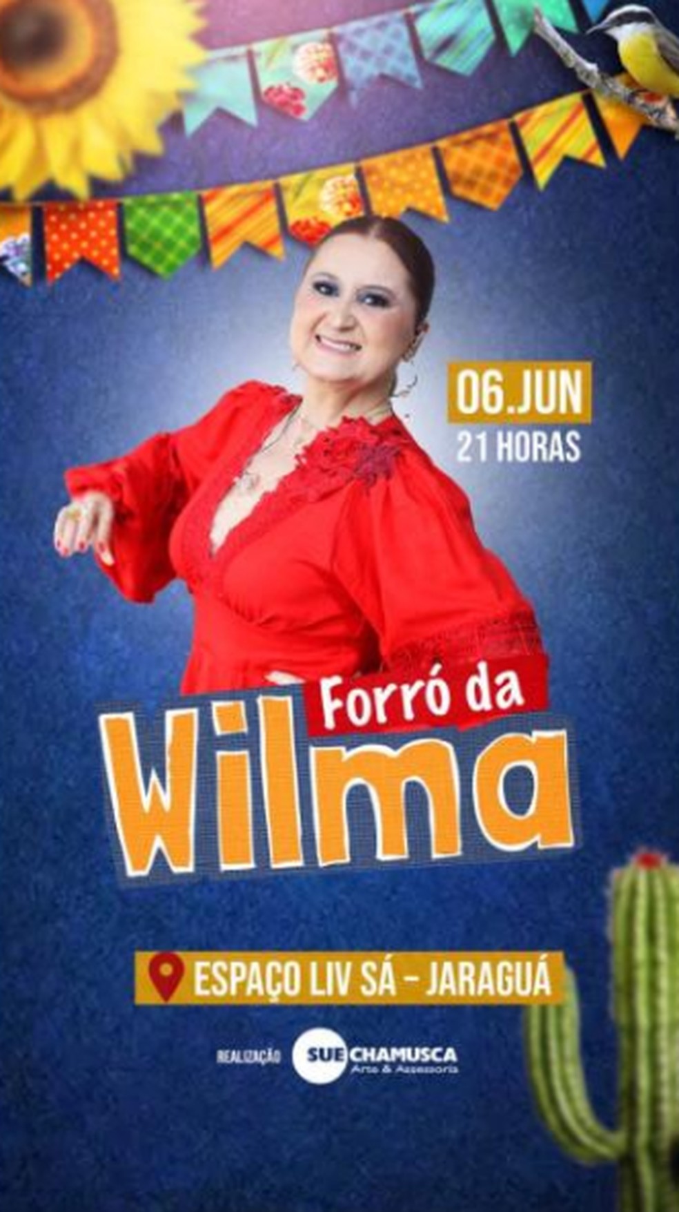 Wilma leva um repertório com muito forró para sua apresentação no Jaraguá — Foto: Reprodução